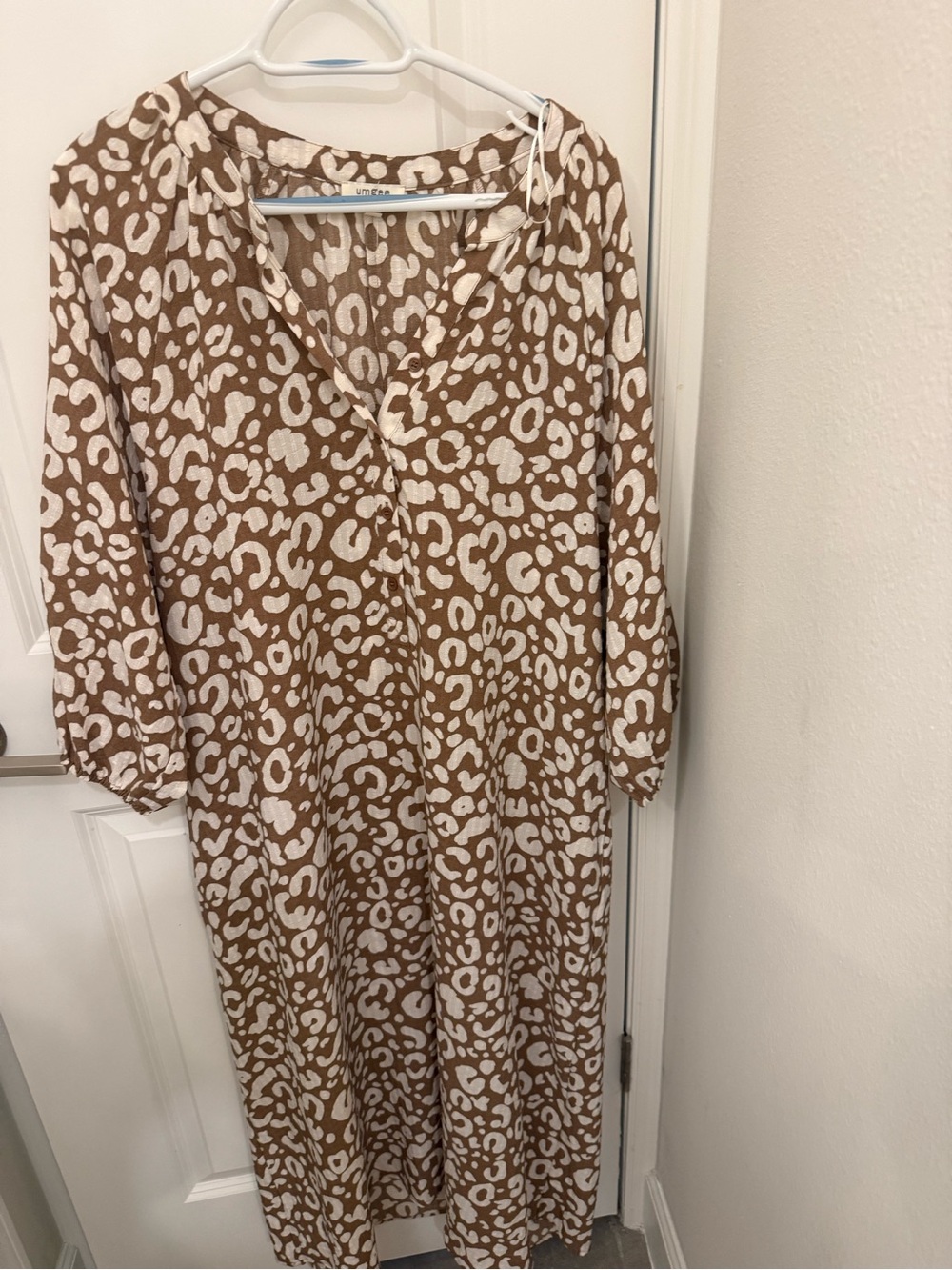 Umgee Brown and White Leopard Print Maxi Dress